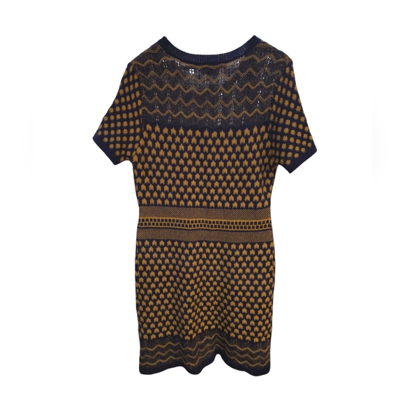 Romeo + Juliet - Patterned Knit Midi Dress Yellow & Navy EUC - Picture 3 of 9
